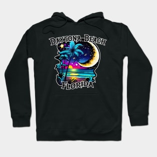 Daytona Beach Florida FL Moon Sunset Beach Ocean Palm Tree Hoodie